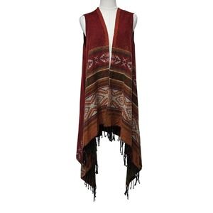 Earthbound Trading Co‎ Sweater Vest Womens Medium Red Aztec Fringe Knit Boho